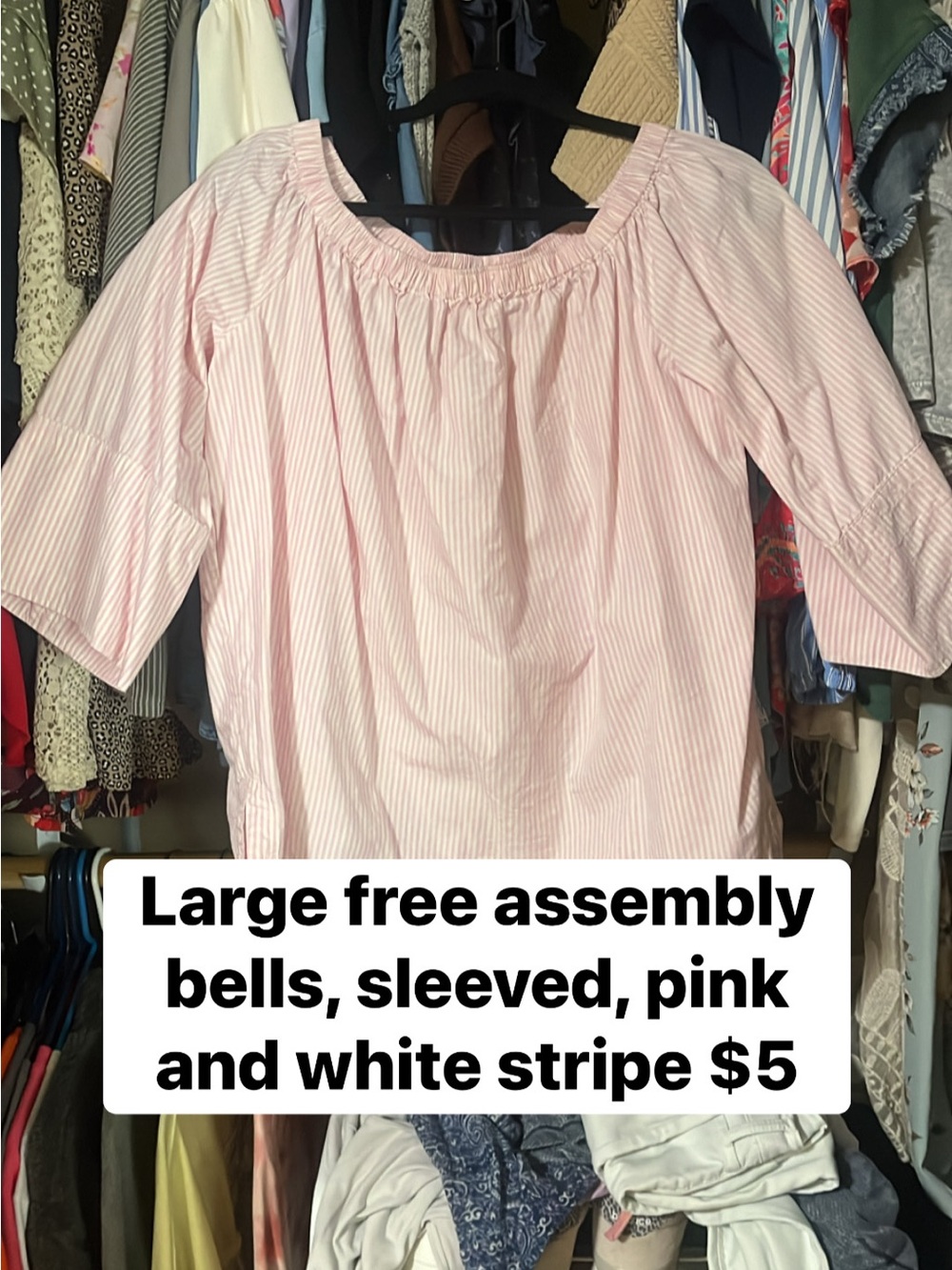 Pink and White Striped Off-Shoulder Bell Sleeve Blouse